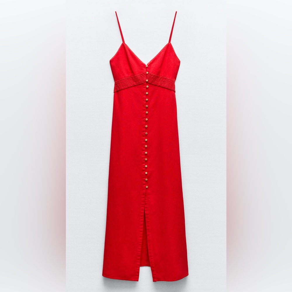 Zara Strappy Linen Blend Midi Dress